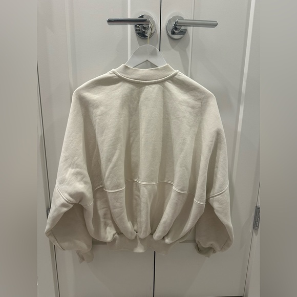 Zara Cream Bomber Crewneck Material Zip Up - Picture 7 of 9